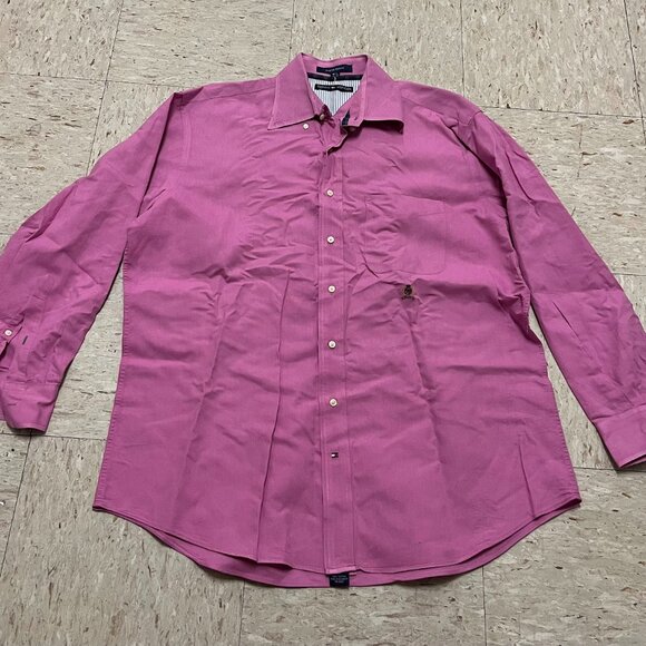 TOMMY HILFIGER Sz L 16.5 32-33 Mens Original Oxford Button Down Long Sleeve Pink - Picture 1 of 7